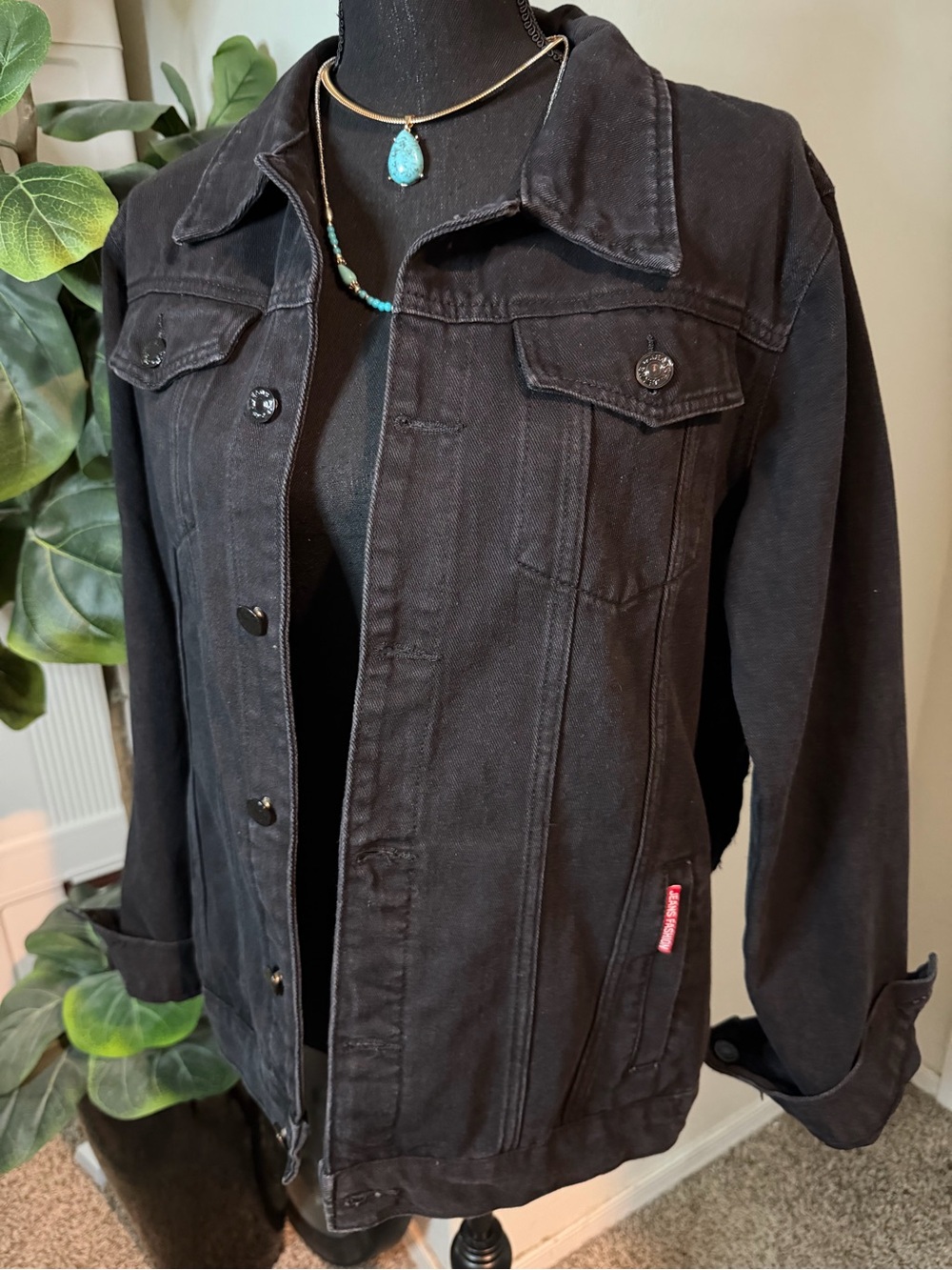 Black Denim Jacket with Colorful Embroidered Back - Picture 15 of 15